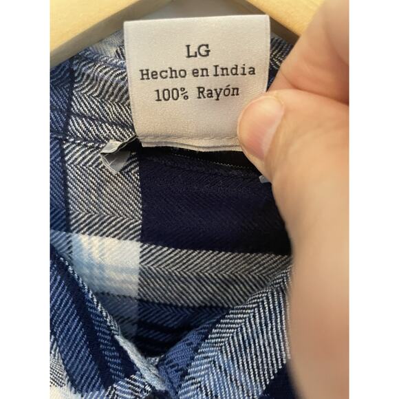 Flannel Shirt Womens Dress Large‎ Blue Plaid Country Cowgirl Casual Cabincore - Picture 6 of 10